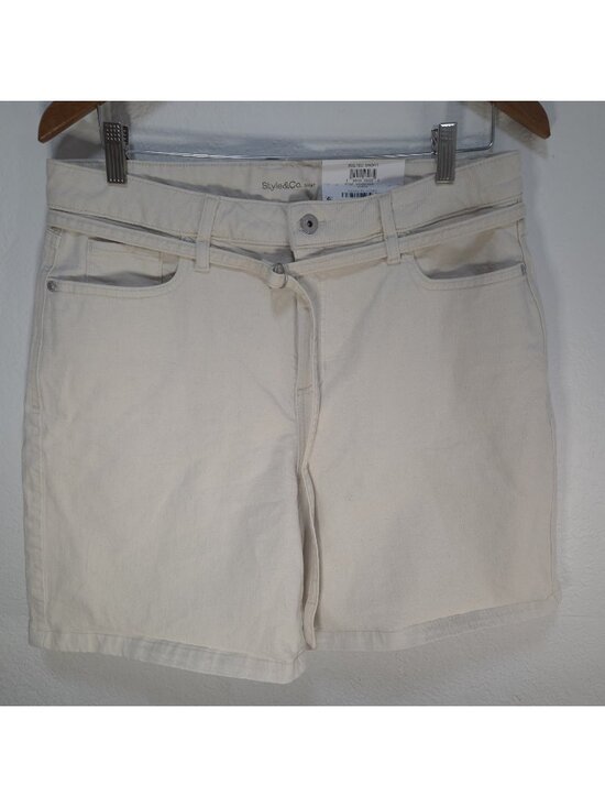 Style&co. Pants - Style&Co. Womens Size 14 Cream Belted Shorts High Rise Slimming Pocket